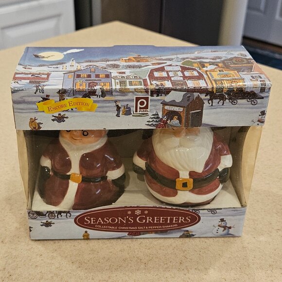 PUBLIX CERAMIC CHRISTMAS HOLIDAY SANTA & MRS CLAUS SALT & PEPPER SHAKERS SET - Picture 1 of 12